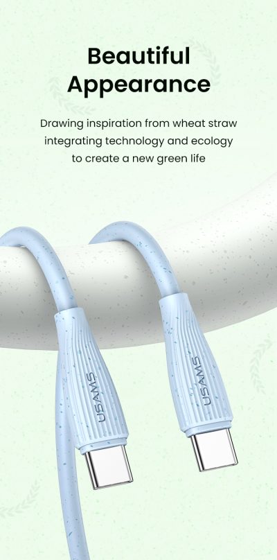 USAMS Type-C To Type-C 60W Eco-friendly Data Cable - White - Image 9