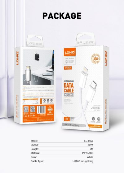 LDNIO LC902I 65W USB Type C to Lightning Fast Charging IPhone Data Cable 2 Metres - Image 3